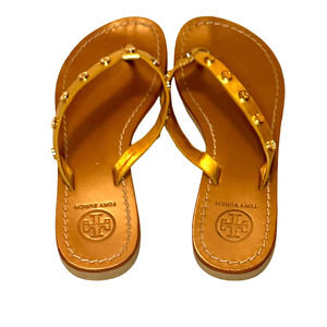 Tory Burch - Logo T Stud thong Sandals, Gold toned